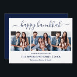 Cartes Pour Fêtes Annuelles Script de calligraphie bleu moderne Hanoukka 3 Pho<br><div class="desc">Calligraphie moderne tendance Script 3 Photo Family Photo Collage Carte Happy Hanoukka - Navy Blue</div>