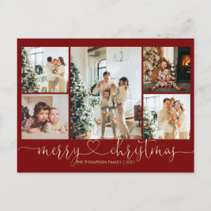 Cartes Pour Fêtes Annuelles Script de coeur Or Rouge Joyeux Noël 5 Photo