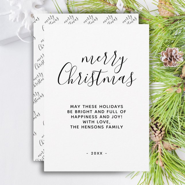 Cartes Pour Fêtes Annuelles Script de Joyeux Noël minimal noir et blanc (Créateur téléchargé)