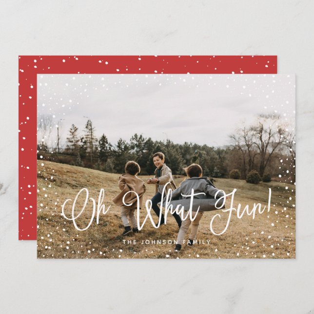 Cartes Pour Fêtes Annuelles Script de neige moderne 2 photo (Devant / Derrière)