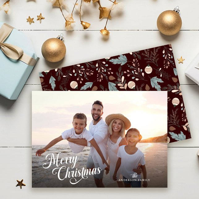 Cartes Pour Fêtes Annuelles Script de Noël complet Photo Boho Verdure (Créateur téléchargé)
