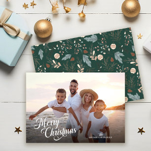 Cartes Pour Fêtes Annuelles Script de Noël complet Photo Boho Verdure