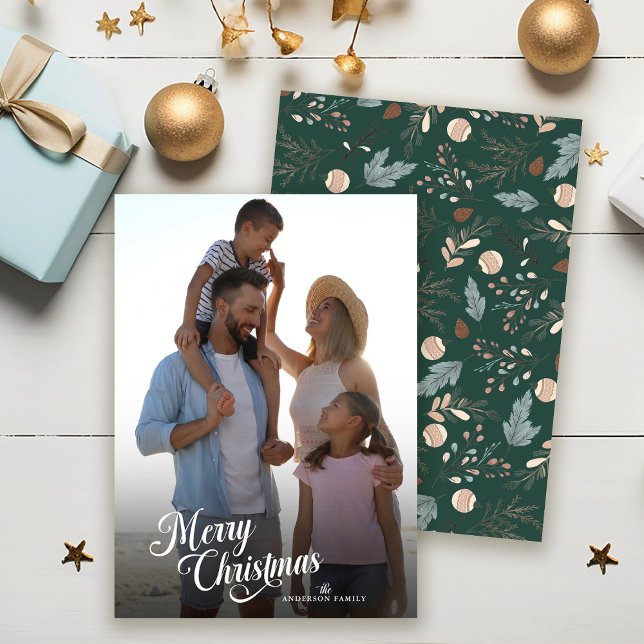 Cartes Pour Fêtes Annuelles Script de Noël complet Photo Boho Verdure (Créateur téléchargé)