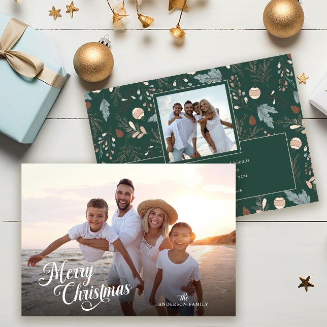 Cartes Pour Fêtes Annuelles Script de Noël complet Photo Boho Verdure Message (Créateur téléchargé)