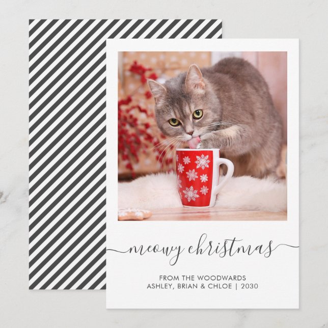 Cartes Pour Fêtes Annuelles Script de Noël de Meowy Photo de chat personnalisé (Devant / Derrière)
