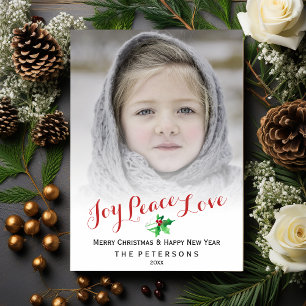 Cartes Pour Fêtes Annuelles Script de Noël Joie Paix Amour Holly Photo