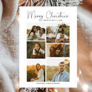 Cartes Pour Fêtes Annuelles Script de Noël Minimal Joyeux Famille 6 Photos