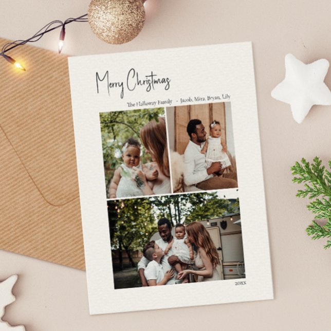 Cartes Pour Fêtes Annuelles Script de Noël moderne 3 photo verticale (Créateur téléchargé)