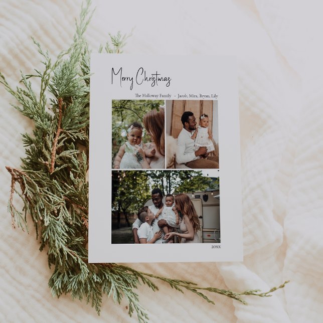 Cartes Pour Fêtes Annuelles Script de Noël moderne 3 photo verticale (Créateur téléchargé)