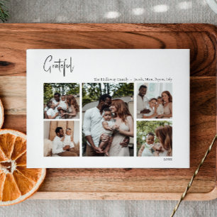 Cartes Pour Fêtes Annuelles Script de Noël moderne Grateful Cinq-Photo