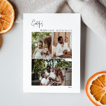 Cartes Pour Fêtes Annuelles Script de Noël moderne Grateful Vertical 3 Photo<br><div class="desc">Ce script de Noël moderne reconnaissante verticale 3 photo carte de vacances est parfait pour votre minimaliste shabby chic boho noir et blanc accueil de vacances. La calligraphie manuscrite minimaliste est délicate et rustique tout en restant élégante et élégante. Le design reflète une simple journée d'hiver blanche et évoque les...</div>