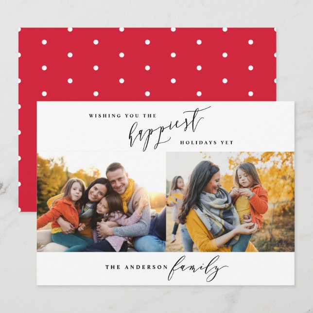 Cartes Pour Fêtes Annuelles Script de Noël multi photo minimal (Devant / Derrière)