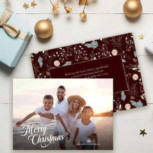 Cartes Pour Fêtes Annuelles Script de Noël Photo complète Boho Greenery Messag