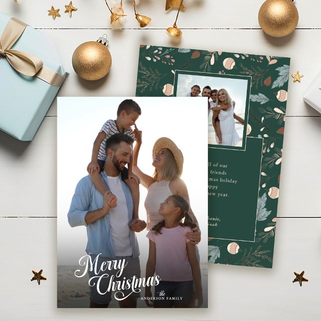 Cartes Pour Fêtes Annuelles Script de Noël Photo complète Boho Verdure Message (Créateur téléchargé)