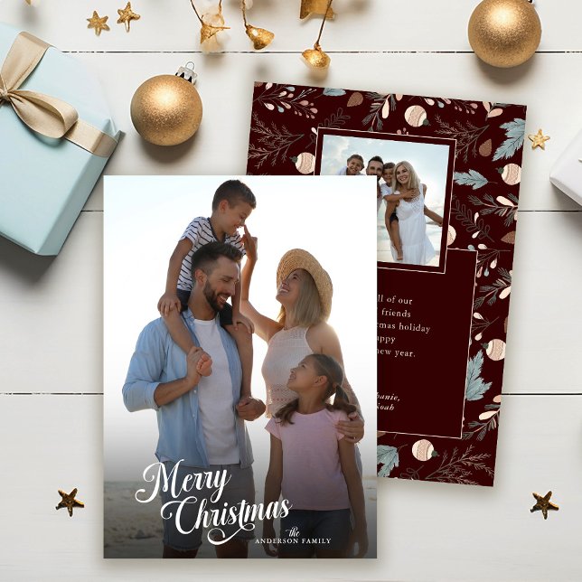 Cartes Pour Fêtes Annuelles Script de Noël Photo complète Boho Verdure Message (Créateur téléchargé)