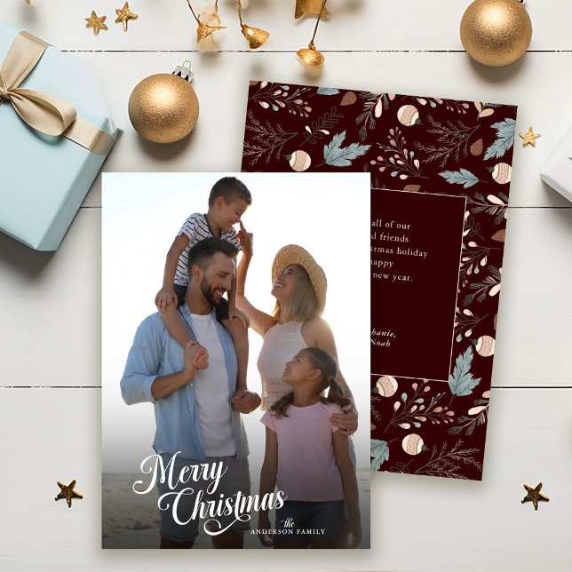 Cartes Pour Fêtes Annuelles Script de Noël Photo complète Boho Verdure Message (Créateur téléchargé)