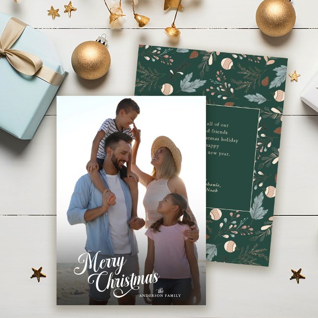 Cartes Pour Fêtes Annuelles Script de Noël Photo complète Boho Verdure Message (Créateur téléchargé)