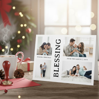 Cartes Pour Fêtes Annuelles Script de photo de famille pour le premier Noël d'