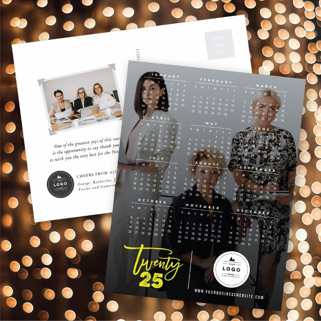 Cartes Pour Fêtes Annuelles Script de pinceau de typographie moderne 2025 Cale (Modern Typography Brush Script 2025 Calendar Photo Holiday Postcard @ fat_fa_tin)