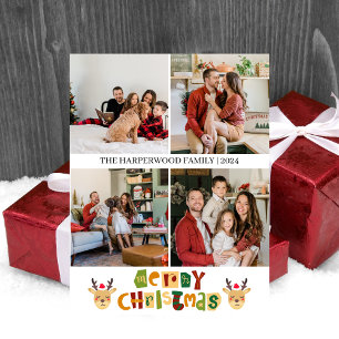 Cartes Pour Fêtes Annuelles Script de rennes de Noël Famille Photo Collage Ho