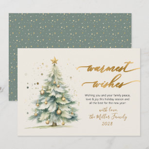 Cartes Pour Fêtes Annuelles Script de souhaits les plus chauds Aquarelle Arbre
