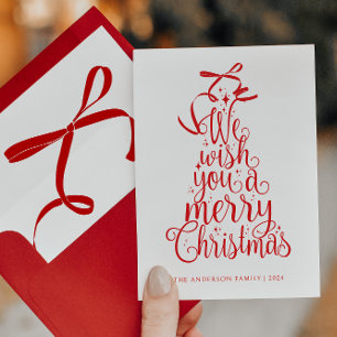 Cartes Pour Fêtes Annuelles Script de typographie d'arbre de Noël rouge