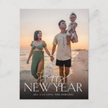 Script et Sans Flat New Years Postcard Vertical