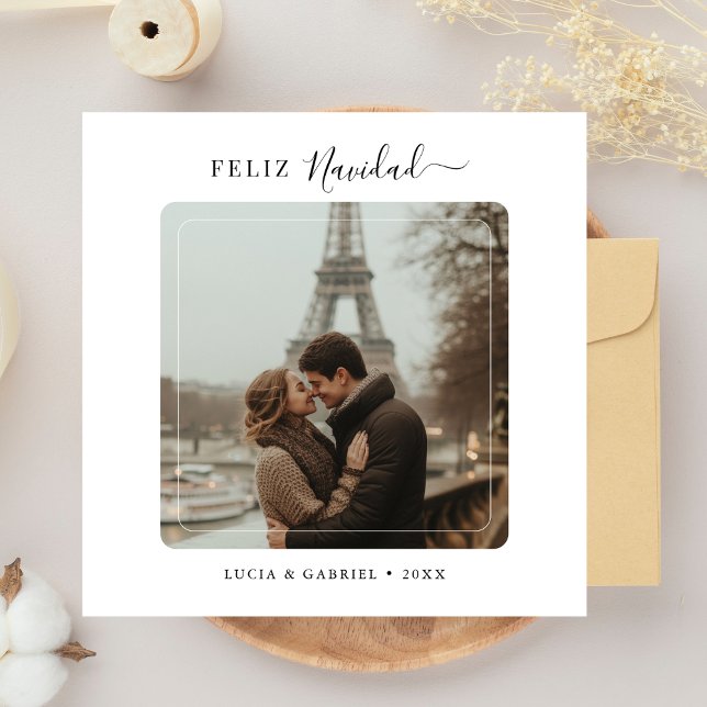 Cartes Pour Fêtes Annuelles Script Feliz Navidad Couple Photo Noël (Créateur téléchargé)