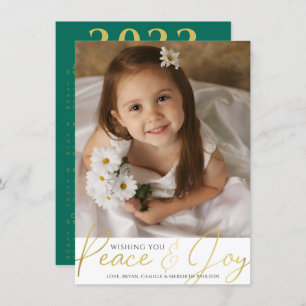 Cartes Pour Fêtes Annuelles Script Gold PEACE AND JOY Photo 2022 Calendrier