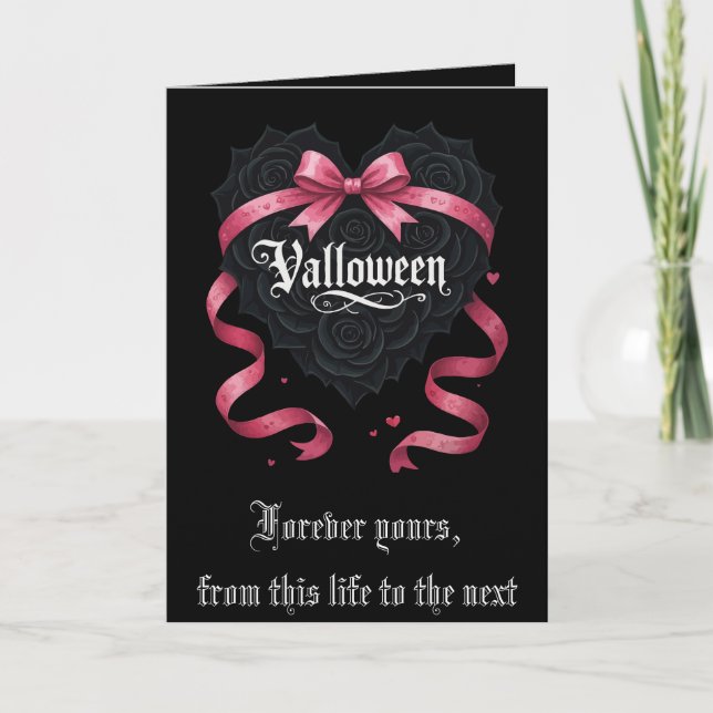 Cartes Pour Fêtes Annuelles Script Gothique Roses et Guirlandes de Valloween (Devant)