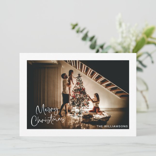 Cartes Pour Fêtes Annuelles Script Handwriting Modern Merry Christmas Photo  (Debout devant)