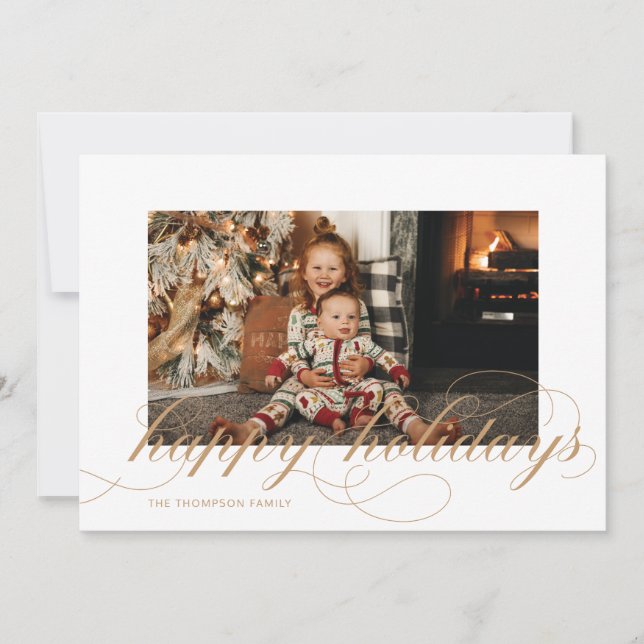 Cartes Pour Fêtes Annuelles Script Happy Holidays Elegant Christmas Photo Card (Devant)