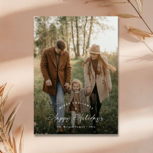 Cartes Pour Fêtes Annuelles Script Happy Holidays Family Photo Christmas Card
