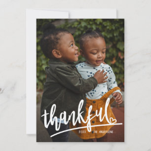 Cartes Pour Fêtes Annuelles Script Heart Thankful Single Photo Thanksgiving