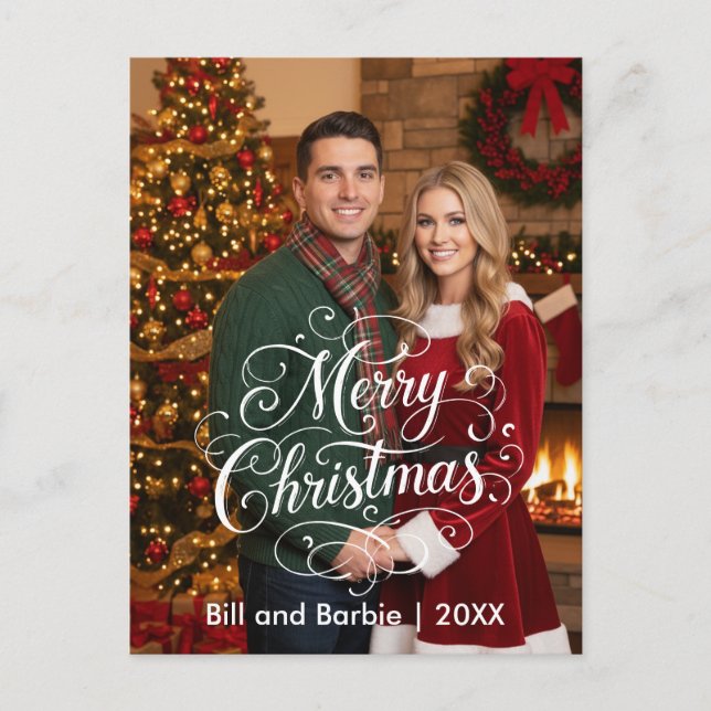 Cartes Pour Fêtes Annuelles Script Joyeux Couples de Noël avant photo (Devant)