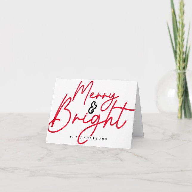 Cartes Pour Fêtes Annuelles Script Joyeux et brillant rouge Noël (Devant)