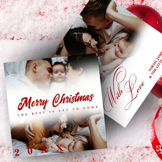 Cartes Pour Fêtes Annuelles Script Joyeux Noël 3 Collage Multi Photo (Créateur téléchargé)