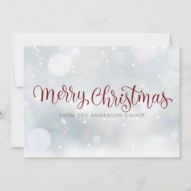 Cartes Pour Fêtes Annuelles Script Joyeux Noël Flocons de Neige Bureau (Devant)