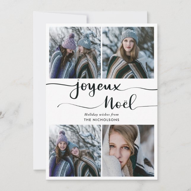 Cartes Pour Fêtes Annuelles Script Joyeux Noel | Quatre photos de vacances (Devant)