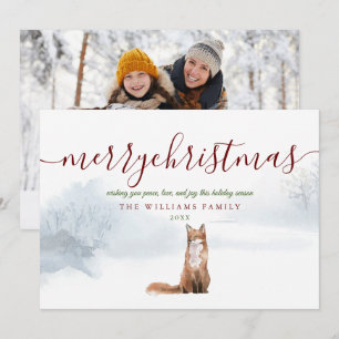 Cartes Pour Fêtes Annuelles Script Joyeux Noël Renard d'hiver Photo