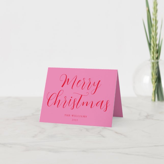 Cartes Pour Fêtes Annuelles Script Joyeux Noël rose rouge (Devant)