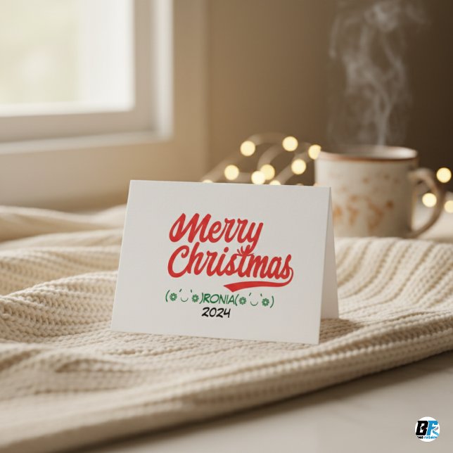 Cartes Pour Fêtes Annuelles Script Joyeux Noël rouge avec nom et année (Créateur téléchargé)