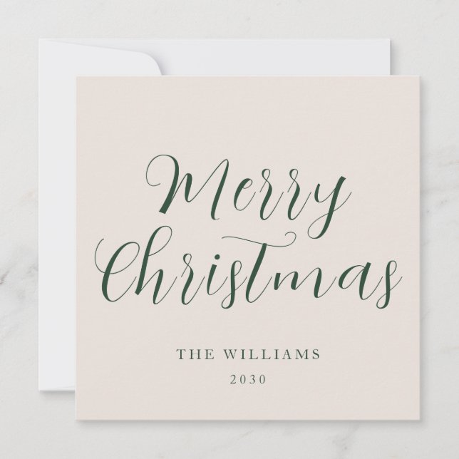 Cartes Pour Fêtes Annuelles Script Joyeux Noël Vert Beige (Devant)