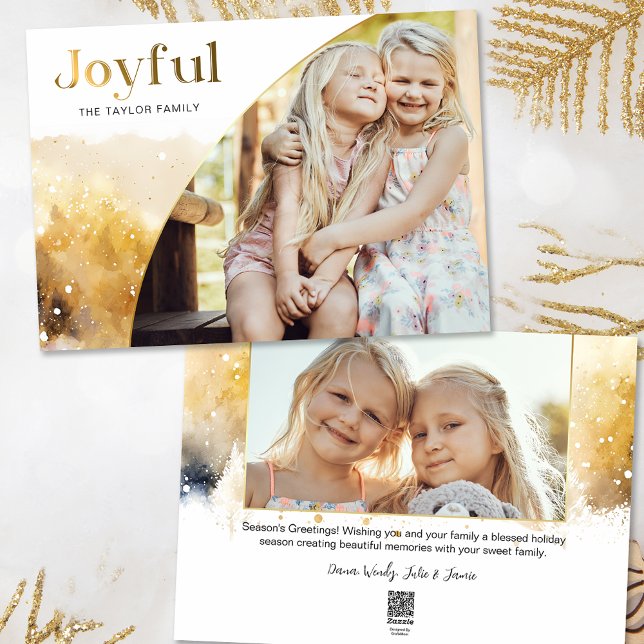 Cartes Pour Fêtes Annuelles Script Joyeux Or Chic avec photo courbe (Créateur téléchargé)