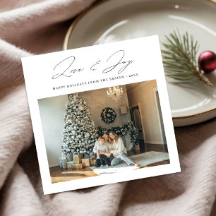 Cartes Pour Fêtes Annuelles Script Love & Joy Modern Family Christmas Photo