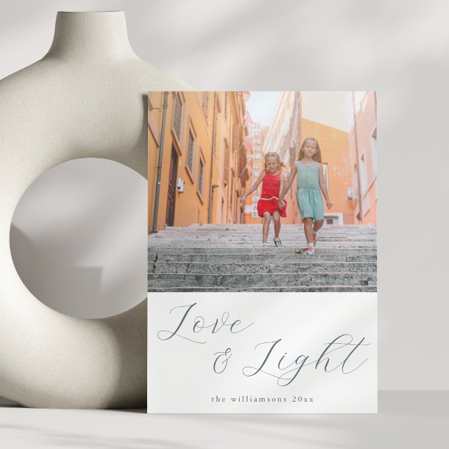 Cartes Pour Fêtes Annuelles Script Love Light Simple Hanoukka 2 Blue Photo (Créateur téléchargé)