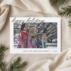 Cartes Pour Fêtes Annuelles Script manuel moderne Happy Holidays Family Photo