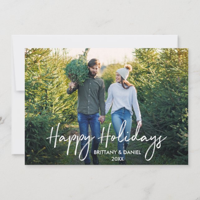 Cartes Pour Fêtes Annuelles Script manuscrit Happy Holidays Couple Photo (Devant)