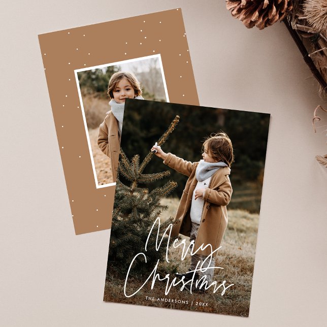 Cartes Pour Fêtes Annuelles Script manuscrit Joyeux Noël 2 Photo (Créateur téléchargé)