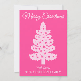 Cartes Pour Fêtes Annuelles Script manuscrit rose chaud Arbre de Noël